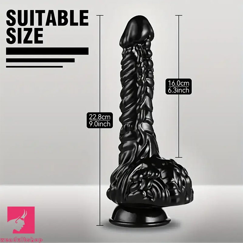 9in Dragon Big Black Fantasy Penis Scales Spiked Silicone Soft Dildo