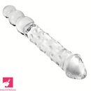 11.81in Glass Clear Big Double Headed Spiked Dildo With Butt Beads