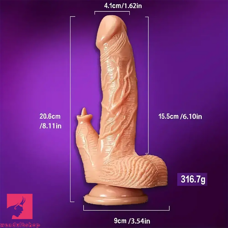 8.11in Vibrating Wireless App Controlled Big Dildo With Licking Tongue