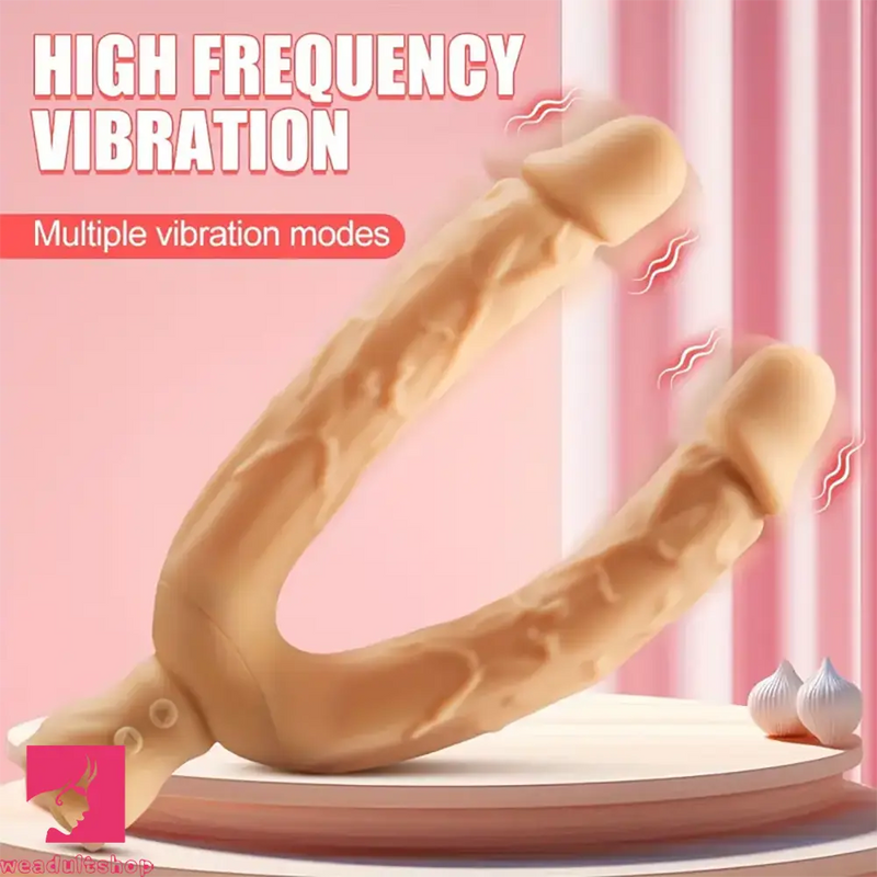 7.63in Double Heads Vibrating Silicone Soft Auto Dildo With Rose Sucker