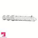 11.81in Glass Clear Big Double Headed Spiked Dildo With Butt Beads