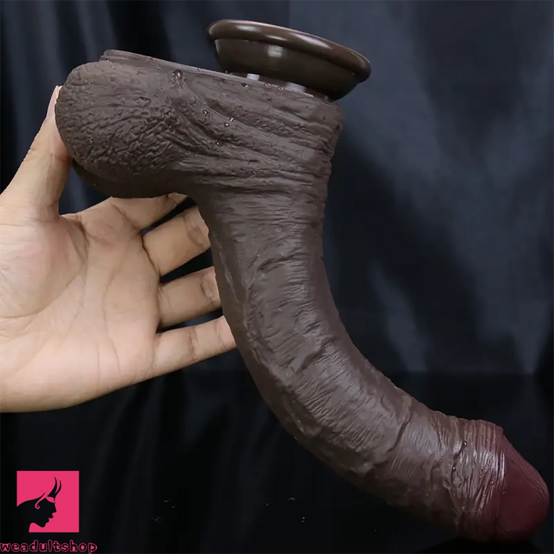 8.07in 10.23in Realistic Soft Silicone Anal Ebony Uncut Cock Dildo