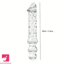 11.81in Glass Clear Big Double Headed Spiked Dildo With Butt Beads