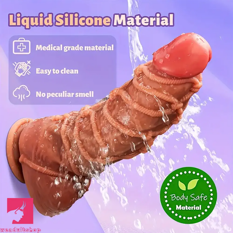 7.8in Realistic Double-Layer Fantasy Silicone Soft BDSM Dildo With Rope