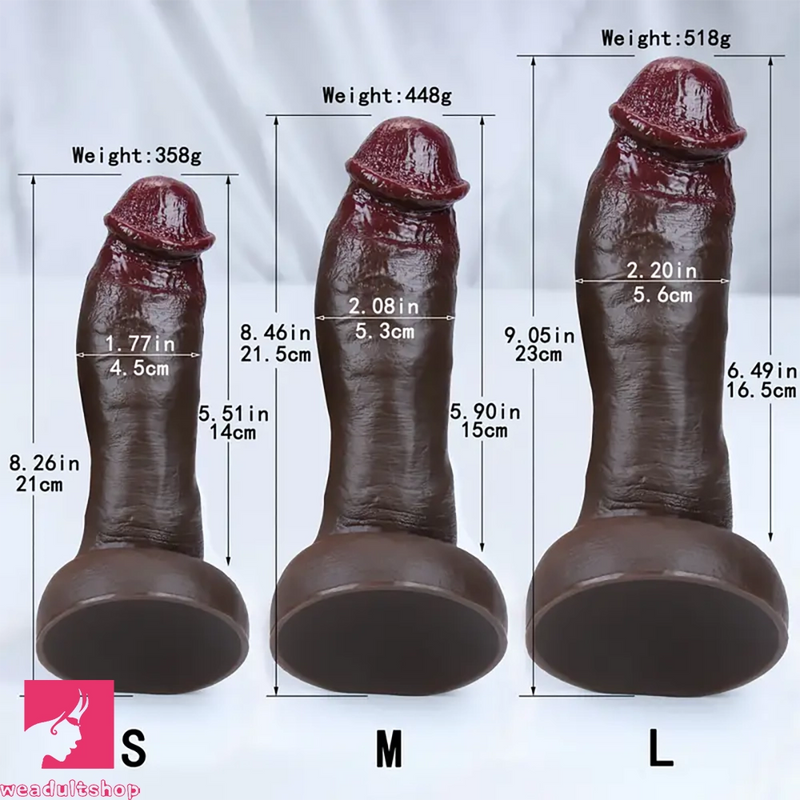 8.26in 8.46in 9.05in Realistic Skin-Feel Big Ebony Flexible Silicone Dildo