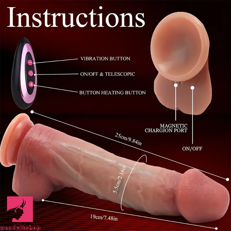 9.84in Vibrating Heating Thrusting Remote Control Lifelike Large Dildo