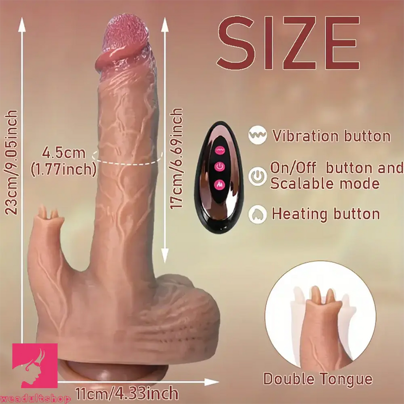 9in Real Thrusting Intense Vibrating Heating Auto Silicone Dildo