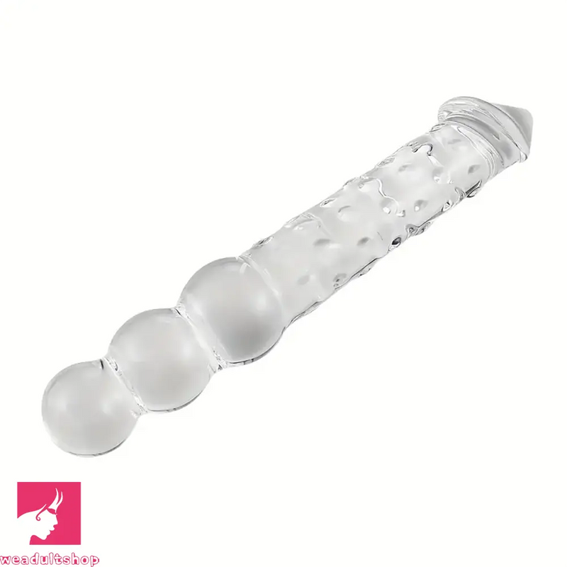 11.81in Glass Clear Big Double Headed Spiked Dildo With Butt Beads