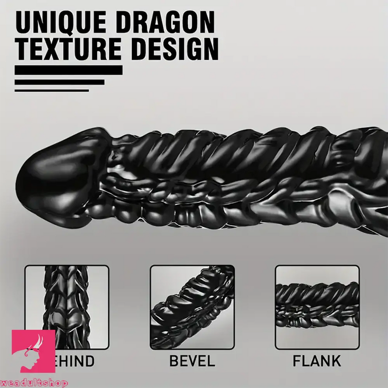 9in Dragon Big Black Fantasy Penis Scales Spiked Silicone Soft Dildo