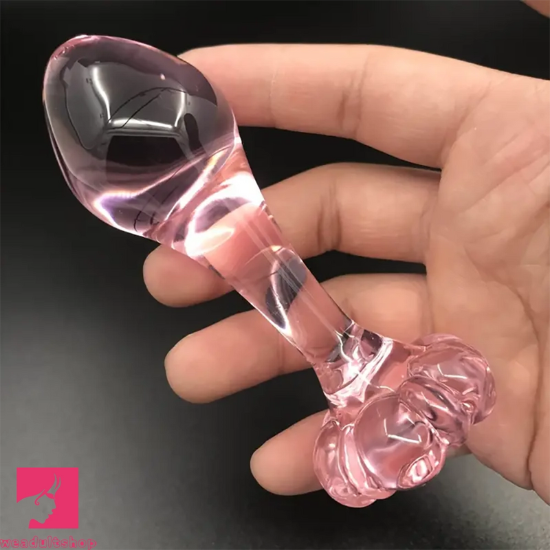 4.1in Small BDSM Glass Flower Bottom Dildo For Women Men Adult Toy