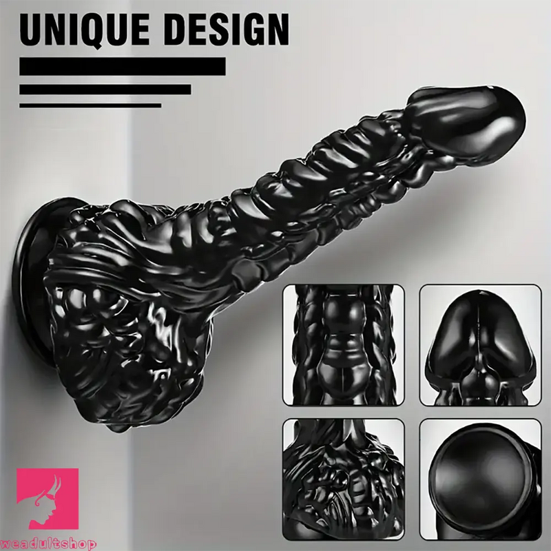 9in Dragon Big Black Fantasy Penis Scales Spiked Silicone Soft Dildo