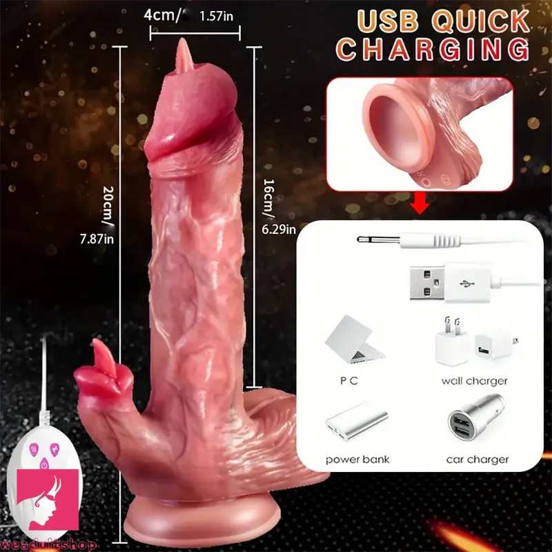 7.87in 4in1 Real Thrusting Intense Vibrating Heating Licking Dildo