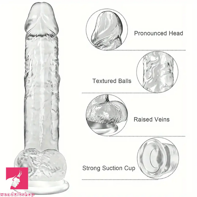 7.5in Clear Realistic Suction Cup Anal Dildo For G-spot Prostate Sex