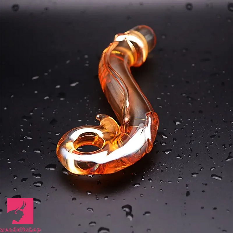 7.1in Handcrafted Glass Curved Anal Dildo For Couples Sex Women