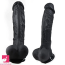 9.4in Realistic Texture Solid Black Silicone Soft Big Dildo For Vagina