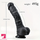 9.4in Realistic Texture Solid Black Silicone Soft Big Dildo For Vagina