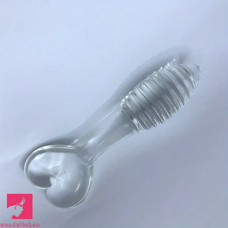 5.11in Glass Spiral Sharp Head Dildo With Heart Base Love Adult Toy