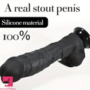 9.4in Realistic Texture Solid Black Silicone Soft Big Dildo For Vagina