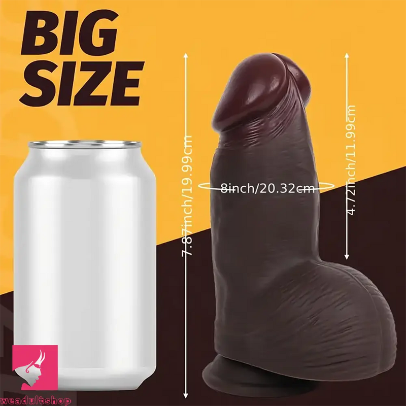 8.3in Realistic Silicone Soft Big Thick Fat Flesh Ebony Skin Dildo