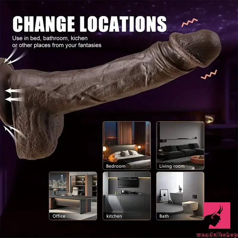 8.7in Ebony 4in1 Heating Thrusting Vibrating Rotation Remote Control Dildo