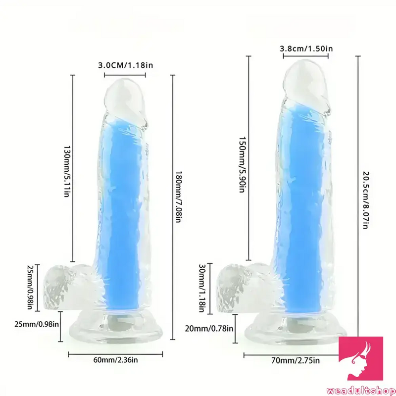 7.08in 8.07in TPE Double Layer Glow-in-the-dark Realistic Clear Dildo