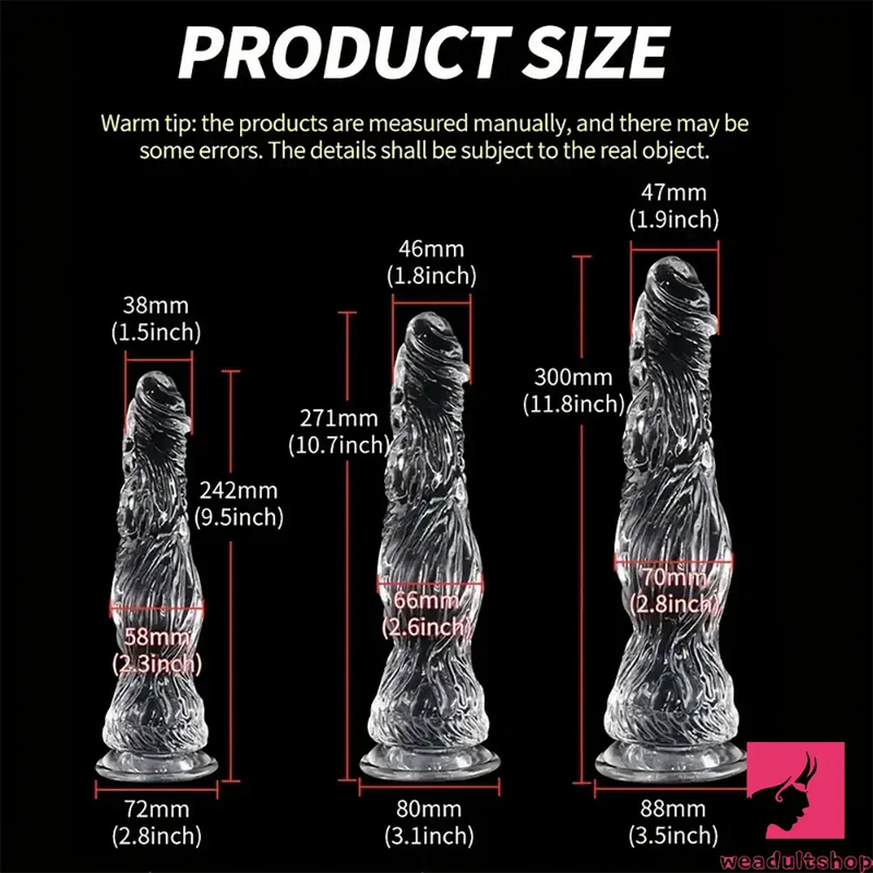 9.5in 10.7in 11.8in Clear Crystal Huge Animal Dildo For Love Adult Toy