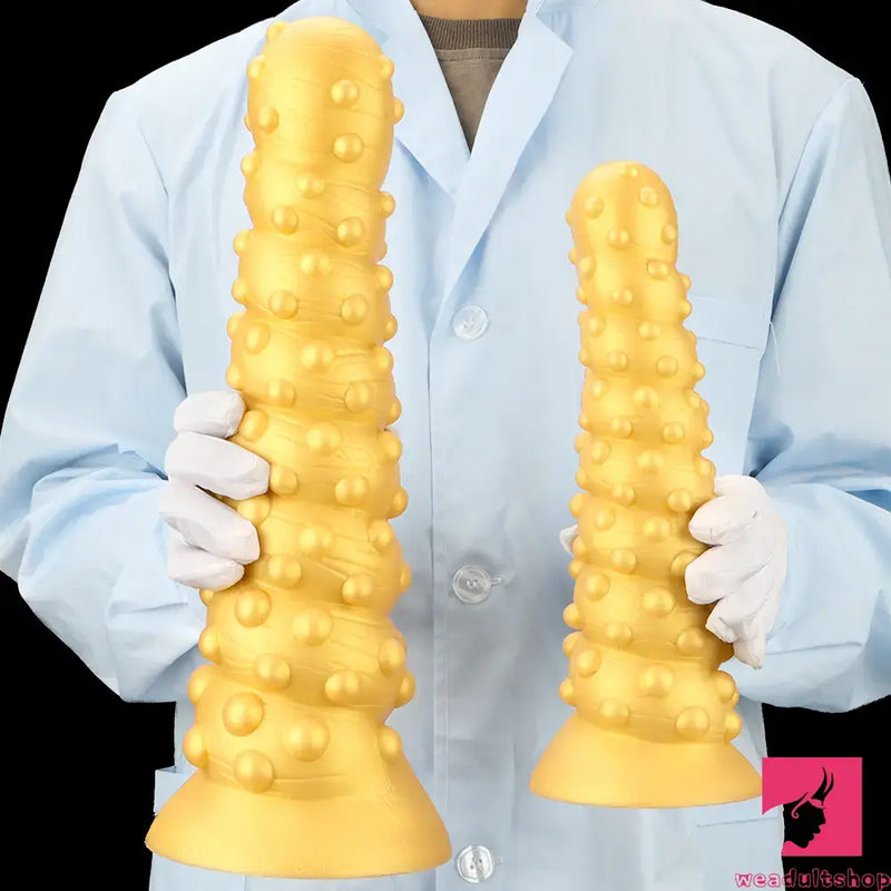 7.48in 11.02in 15in Soft Gold Silicone Spiral Spiked Big Butt Plug Dildo