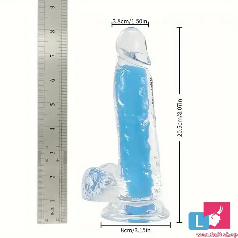 7.08in 8.07in TPE Double Layer Glow-in-the-dark Realistic Clear Dildo