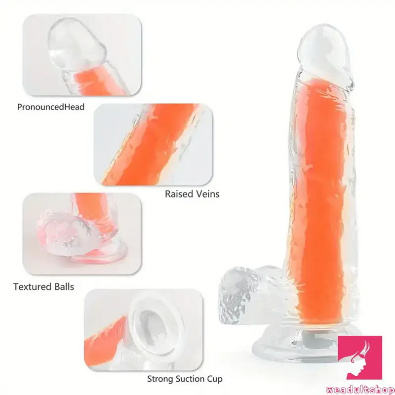 7.08in 8.07in TPE Double Layer Glow-in-the-dark Realistic Clear Dildo