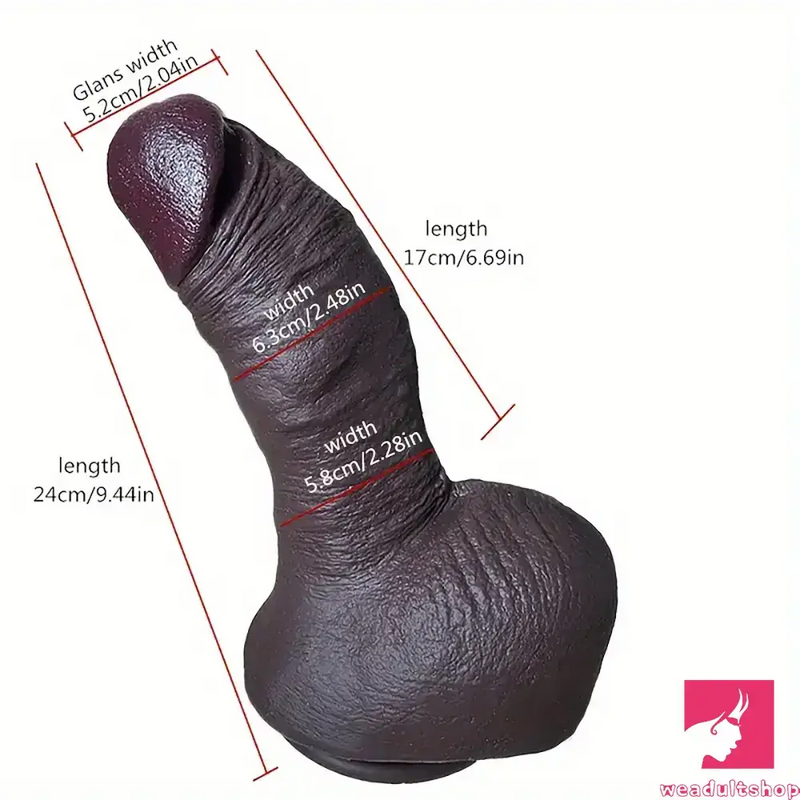 9.44in Lifelike Ebony Fat Silicone Large Soft Real Dildo With Suction Cup