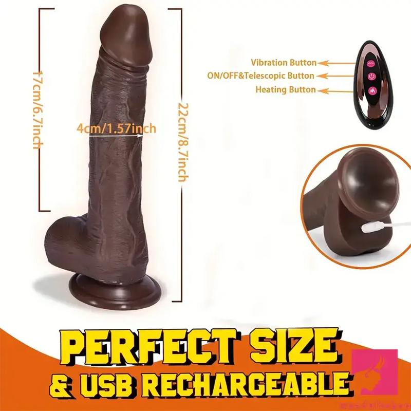 8.7in Silicone 4in1 Heating Thrusting Vibrating Rotation Remote Real Dildo