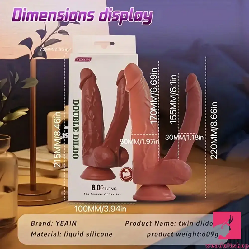 8.66in Realistic Double-Headed Flexible Silicone Soft Big Male Dildo