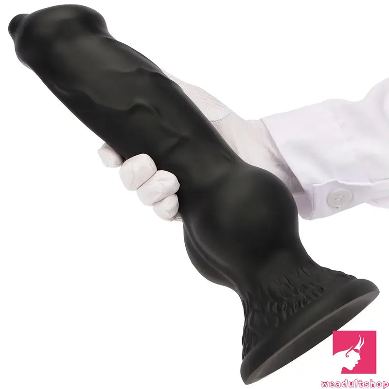 7.28in 7.48in 9.64in 10.62in 13in Big Black Silicone Dog Knotted Dildo