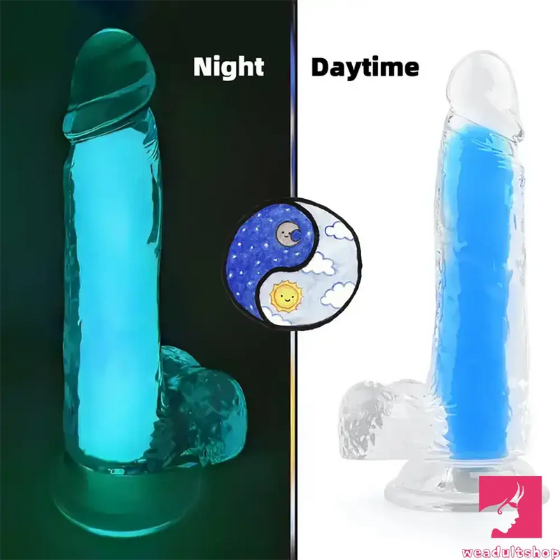 7.08in 8.07in TPE Double Layer Glow-in-the-dark Realistic Clear Dildo