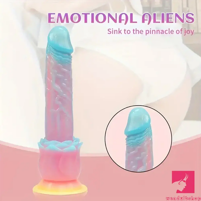 9.84in Silicone Soft Luminous Fantasy Large Dildo With Rose Flower Base