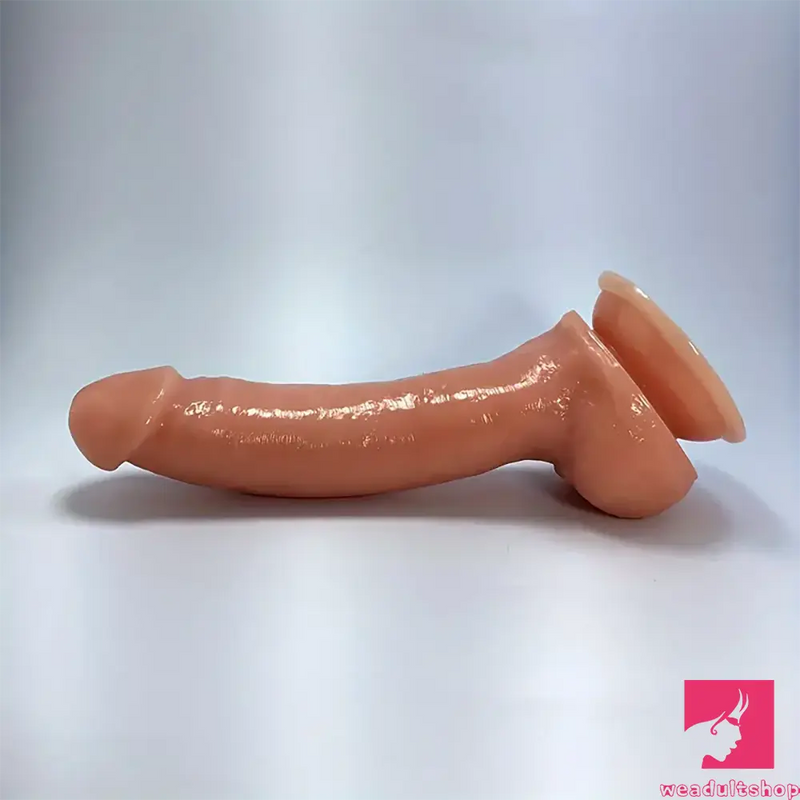 9.25in Lifelike Big Silicone Soft Dildo With Curved Shaft And Balls