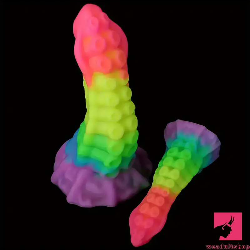 6.34in 8.66in Silicone Soft Rainbow Penis Tentacle Luminous Dildo