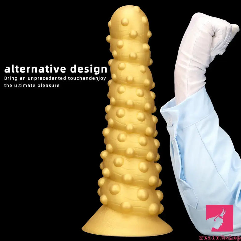 7.48in 11.02in 15in Soft Gold Silicone Spiral Spiked Big Butt Plug Dildo