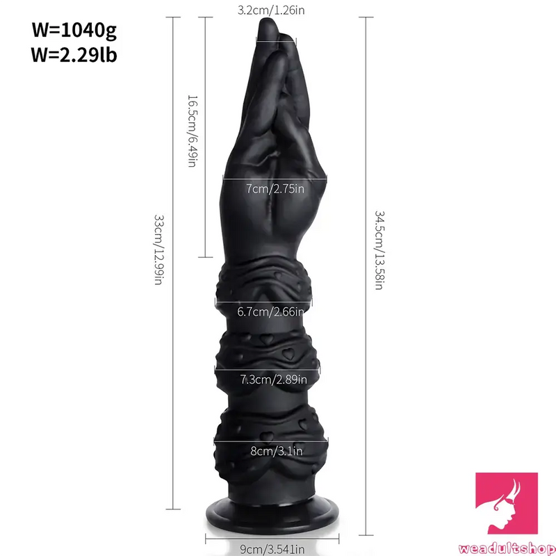 13.58in Fantasy Big Long Black Fist Hand Silicone Soft Male Dildo