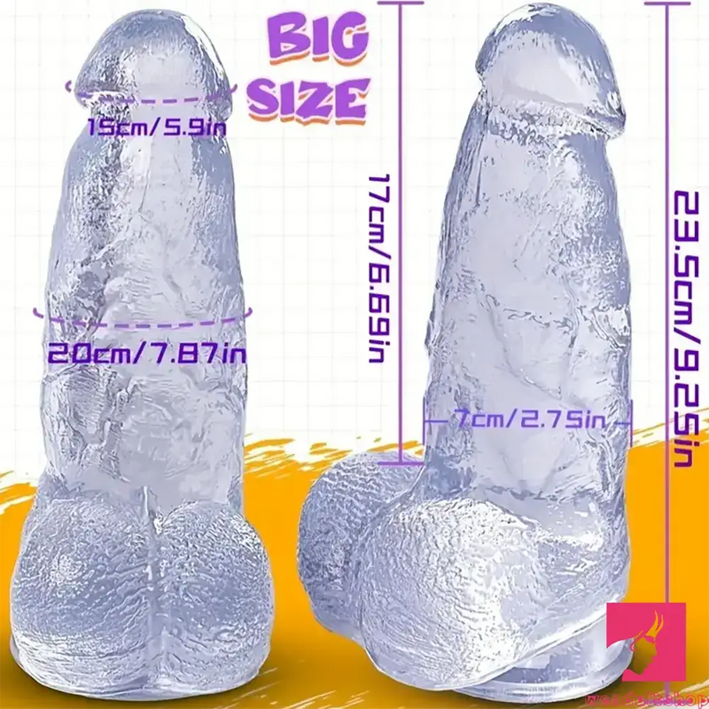 9.25in Realistic Clear Rubber Dildo With Small Conical Head Love Toy