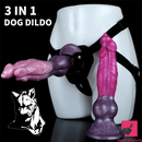 10.63in Fantasy Big Dog Penis Animal 3in1 Head Silicone Flexible Dildo