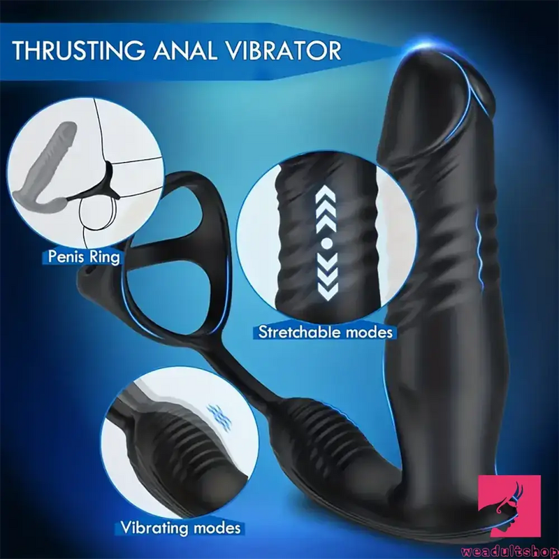 5.91in Black Auto Vibrating Thrusting APP Controlled Dildo With Penis Ring