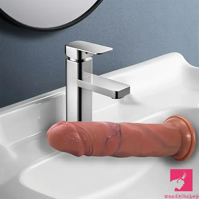 8.07in Soft Real Big Silicone Uncut G Spot Anal Dildo With Sliding Skin