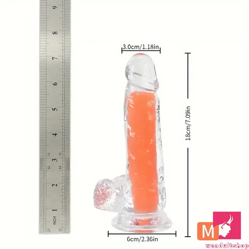 7.08in 8.07in TPE Double Layer Glow-in-the-dark Realistic Clear Dildo