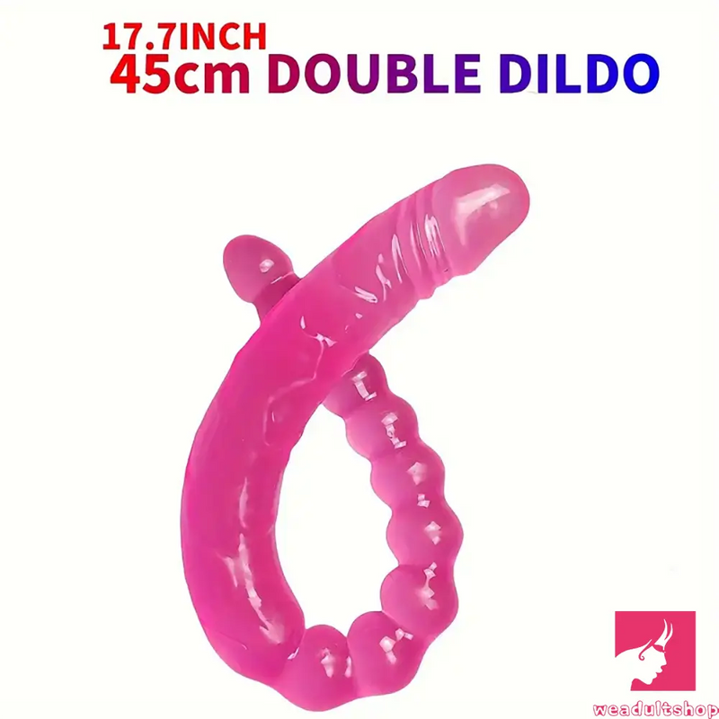 17.72in Long Double Heads Crystal Pink Simulation Dildo With Butt Beads