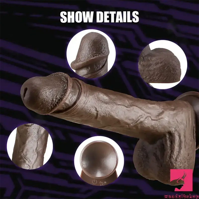 8.7in Ebony 4in1 Heating Thrusting Vibrating Rotation Remote Control Dildo