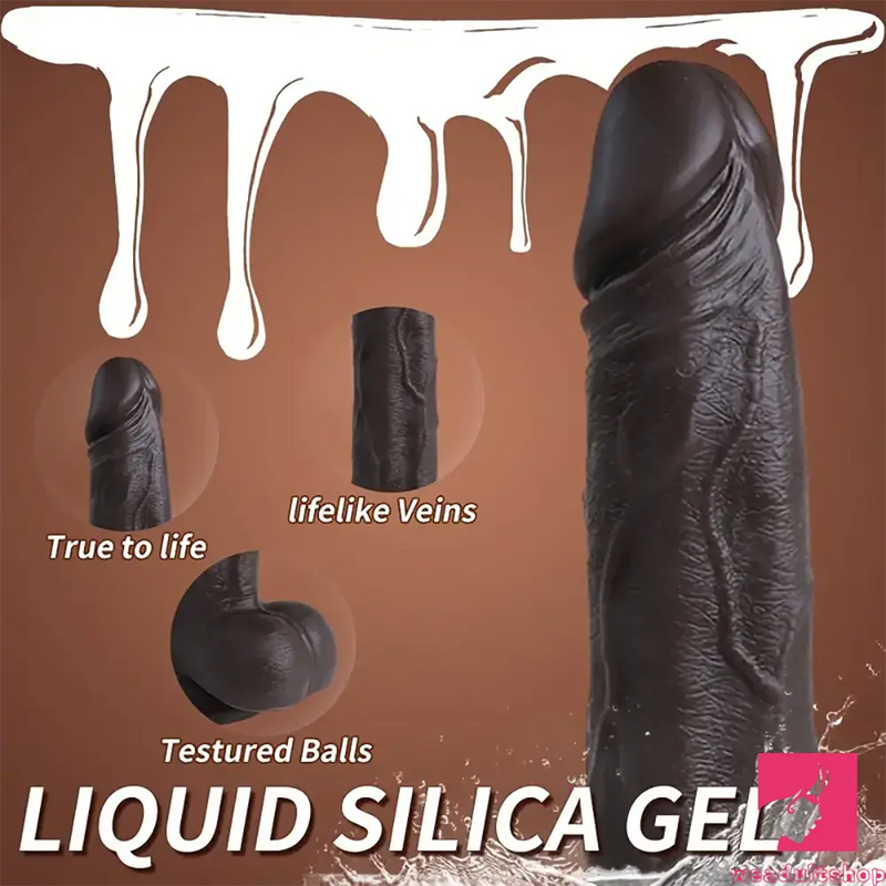 8.66in Auto 10 Vibrating 9 Thrusting Remote Silicone Ebony Dildo