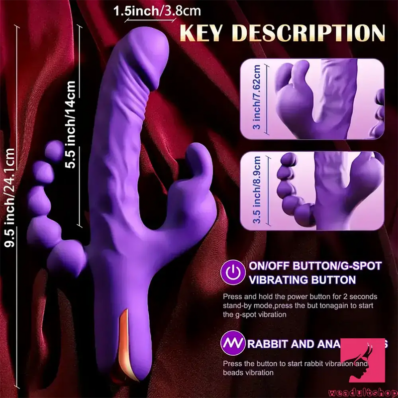 9.5in Silicone 3in1 Soft Vibrating Dildo Rabbit Vibrator For Men Sex