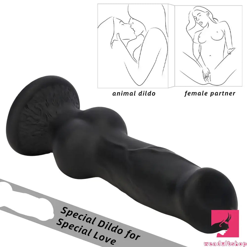 7.28in 7.48in 9.64in 10.62in 13in Big Black Silicone Dog Knotted Dildo