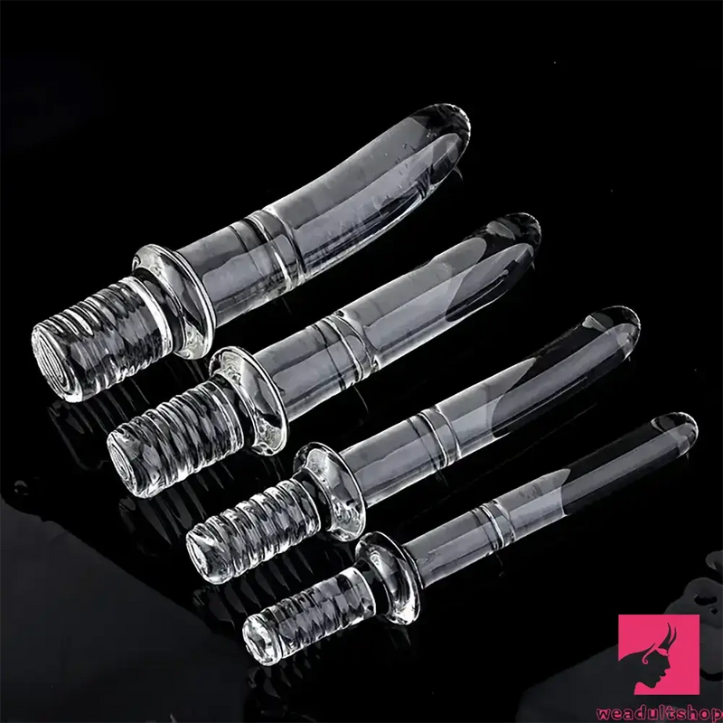 6.69in 6.88in 7.08in 7.28in Clear Glass Crystal Dildo With Handle Sex Toy